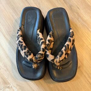 Vintage Y2K Chunky Leopard Print Platform Black Sandals Sz 6 Alt Indie Sleaze